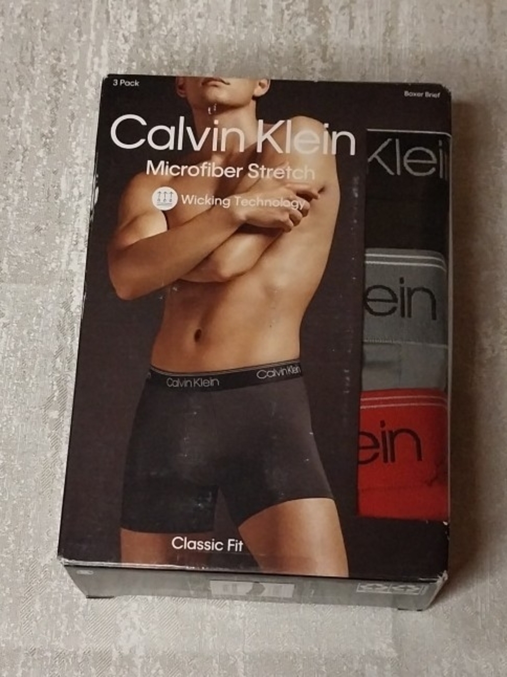 Calvin Klein 3-Pack Microfiber Stretch Boxer Briefs - Black/Gray/Red 2XL